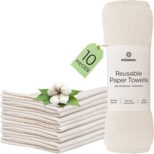 10 Pack Kitchen Paper Towels Washable - Super Absorbent Natural Paper Towels - Natural Cotton - Reusable, Paperless Kitchen Dish Cloths - 100% Organic Cotton Dish Towels - Reusable Paper Towel