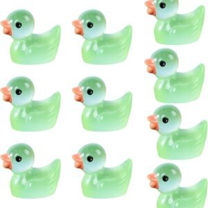 10Pcs Miniature Animal Figures, Miniature Duck Tiny Animal Figurine Mini Toys Ornament Kits for Children Kids Present for Home Decoration Green