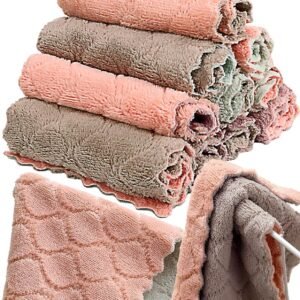 12 Pack Kitchen Towels Quick Dry Washcloths, Coral Velvet Dishtowels Multipurpose Reusable Dish Cloths, Soft Tea Towels Absorbent Cleaning Cloths Double-Sided Microfiber Towel Lint Free Cleaning Rags.