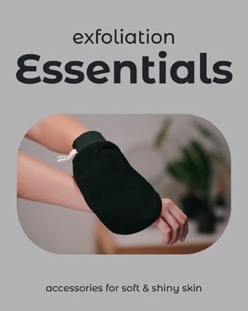 exfloliation essentials for your skin showing body scrub mitt glove in use