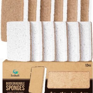 Plant-Based Kitchen Sponges - FSC Certified and PETA Approved, Natural, Eco-Friendly, Biodegradable Sisal Hemp Sponges for Dishes, Cleaning Sponge for Kitchen, Bathroom, Household - 12 Count