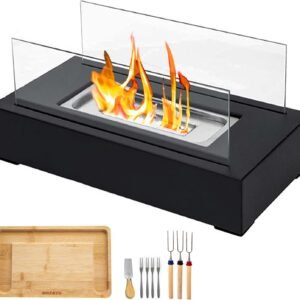 Tabletop Fire Pit with Smores Maker Kit Portable Indoor/Outdoor Mini Small Fireplace Table Top Decor Home Patio Gifts for Women Mom Her Wedding Housewarming Christmas Birthday White Elephant Gift