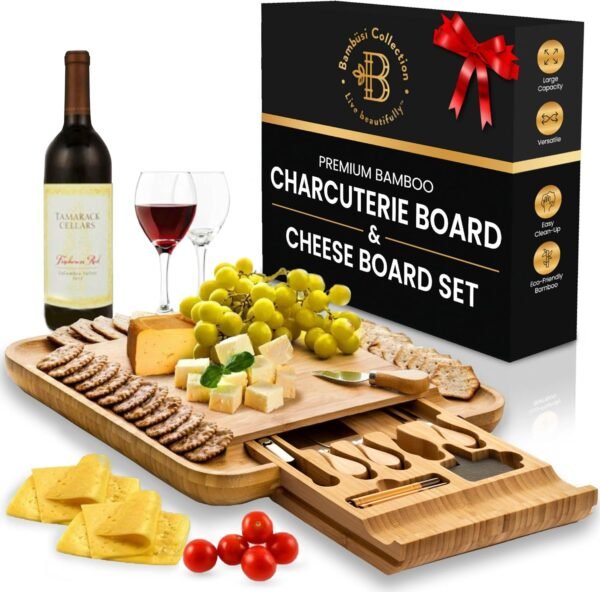 Charcuterie Board - Bamboo Cheese Board and Charcuterie Gift Set with Knife for Entertaining - Bridal Shower Gift, Wedding Gifts for Couples 2024, Housewarming Gifts New Home