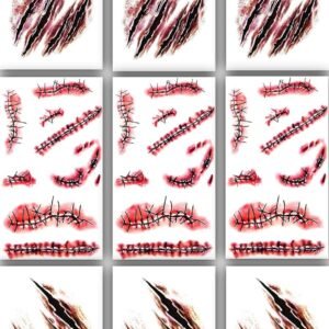 9pcs Halloween zombie makeup Fake Bloody Wound Stitch Scar Scab Waterproof Temporary Tattoo Sticker Halloween Masquerade Prank Makeup Props