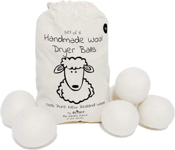 Wool Dryer Balls XL 6-Pack - 100% Pure New Zealand Wool, Ecoigy Natural Fabric Softener, Reduces Wrinkles & Drying Time, Ideal for Essential Oils, Dryer Sheets Alternative,Dryer Balls Laundry Reusable