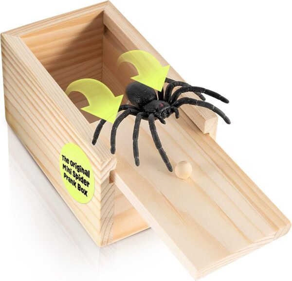 Mini Spider Prank Box - Surprise Wooden Gag Gift, Perfect for Birthday, Christmas, Harmless Joke with Rubber Spider, Startling & Reusable Prank Kit