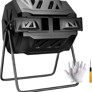 F2C Compost Bin Outdoor Dual Chamber Tumbling Composter 43 Gallon BPA Free Large Tumbler Composters Tumbling or Rotating w/Sliding Doors & Solid Steel Frame Garden Yard (Black)