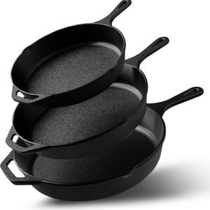 Utopia Kitchen Saute Fry Pan - Pre-Seasoned Cast Iron Skillet Set 3-Piece - Frying Pan - 6 Inch, 8 Inch and 10 Inch Cast Iron Set (Black)