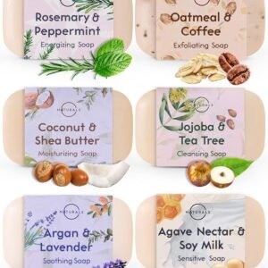 O NATURALS 100% Natural Bar Soap - Assorted 6 PCS Soap Gift Set - Organic Ingredients & Essential Oils - Spa Gifts for Women & Men, Body Wash Soap Bar & Face Soap for Acne - Triple Milled Soap Bars