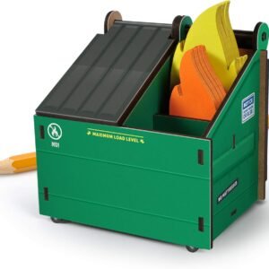 Genuine Fred DESK DUMPSTER Pencil Holder with Flame Note Cards, 3 compartments for Desk and Office Supplies