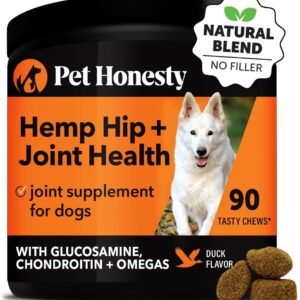 Pet Honesty Hemp Hip & Joint Supplement for Dogs - Hemp Oil & Hemp Powder - Glucosamine Chondroitin for Dogs, Turmeric, MSM, Green-Lipped Mussel, Supports Mobility, May Reduce Discomfort (Duck)