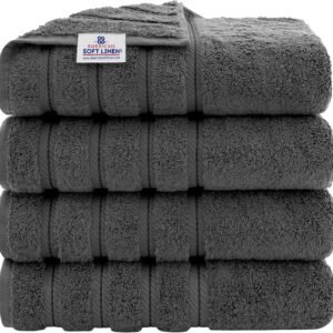 American Soft Linen Luxury 4 Piece Bath Towel Set, 100% Cotton Turkish Bath Towels for Bathroom, 27x54 in Large Bathroom Shower Towels, Dark Gray Bath Towels