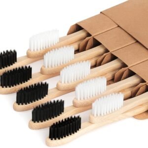 Biodegradable Bamboo Toothbrushes, 10 Piece BPA Free Soft Bristles Toothbrushes, Natural, Eco-Friendly, Green and Compostable