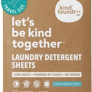 Kind Laundry Detergent Sheets with Powerful Stain-Fighting Enzymes - Biodegradable Plant Powered Eco-Friendly Laundry Soap Sheets - Home or Travel Laundry Detergent (Ocean Breeze, 18 Loads)