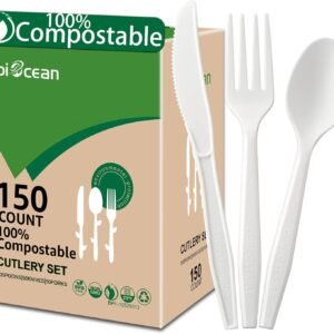 100% Compostable No Plastic Knives Forks Spoons Utensils, The Heavyweight Heavy Duty Flatware is Eco Friendly Products for Lounge Party Wedding BBQ Picnic Camping.