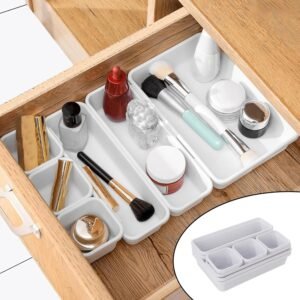 8 PCS Plastic Drawer Organizers Set, 4-Size Multi-Functional Desk Trays, Closet Organizers, Storage Boxes, for Home, Office, Makeup, Bedroom, Jewelries, Kitchen Gadgets