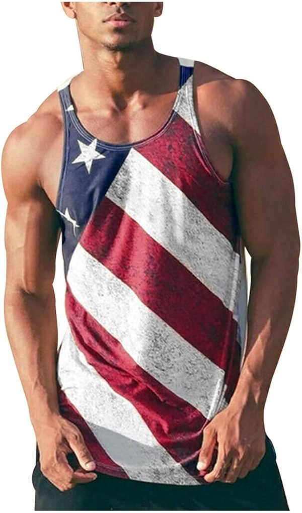 American Flag Sweater American Vintage Flag Men Tank Tops July 4Th Abstract Cool Workout T-Shirts Fitness Vest Athletic Undershirts(A-Red,Large)