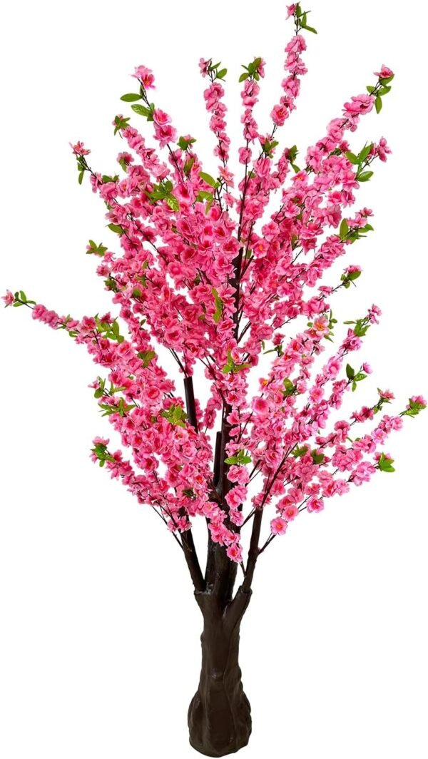 Artificial Cherry Blossom Tree 6.5Ft, Faux Peach Blossom Tree Pink Fake Cherry Blossom Tree with Green Leaves for Wedding Office Home Living Room House Outdoor Indoor Decor (6.5ft/2m, Pink)