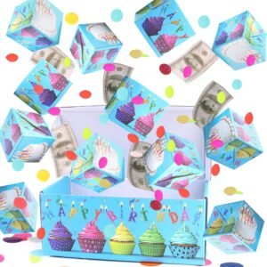 BABORUI Birthday Surprise Box Gift Box for Money, Happy Birthday Surprise Gift Box Explosion with Confetti, Seeroze Exploding Gift Box for Men Women Kids(Blue Birthday)