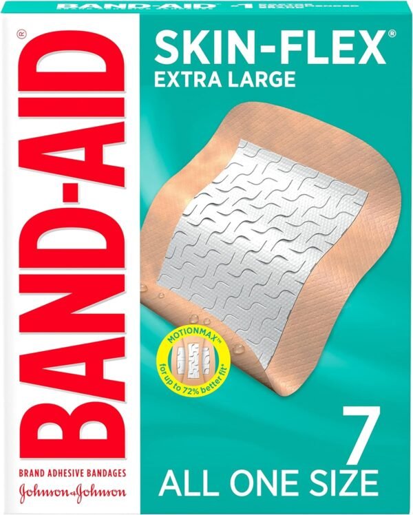 Band-Aid Brand Skin-Flex Adhesive Bandages for First Aid and Wound Care of Minor Cuts and Scrapes & Burns, Flexible Sterile Bandages for Fingers & Knees, Extra Large, All One Size, 7 ct