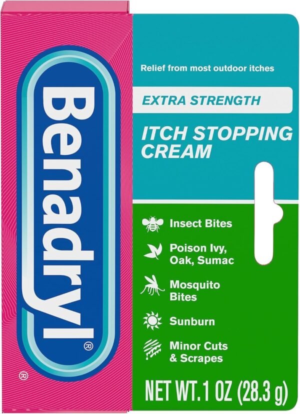 Benadryl Extra Strength Anti-Itch Topical Cream with 2% Diphenhydramine HCI for Itch Relief of Outdoor Itches Associated with Poison Ivy, Insect Bites & More, 1 fl oz