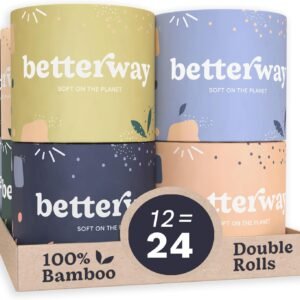 Betterway Bamboo Toilet Paper 3 Ply - Sustainable Toilet Tissue - 12 Double Rolls & 360 Sheets Per Roll - Septic Safe - Organic, Plastic Free - FSC Certified