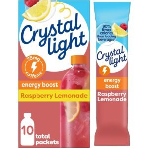 Crystal Light Raspberry Lemonade Energy Boost Drink Mix, 10 ct On-the-Go-Packets