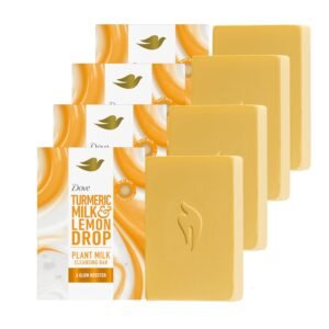 Dove Plant Milk Cleansing Bar Soap Turmeric Milk & Lemon Drop Glow Booster 4 Count for Moisturized Skin Gentle Cleanser, No Sulfate Cleansers or Parabens, 98% Biodegradable Formula 5 oz