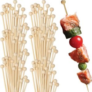 Eco-friendly Wooden Ball Food Picks (Pack of 100) - Sustainable Skewers And Bamboo Picks for Charcuterie, Appetizers, & Cocktail Picks For Parties, Casual Dining & More, Natural, 4.7"