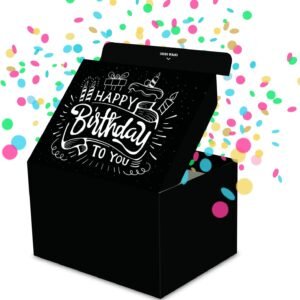 FETTIPOP Gift Box DIY (Black Premium), Gift Wrap Box Confetti Exploding - Happy Birthday, Surprise Prank Box Pop Up 7.2x5.5x4.3 in.