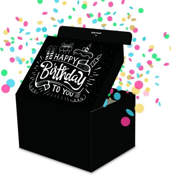 FETTIPOP Gift Box DIY (Black Premium), Gift Wrap Box Confetti Exploding - Happy Birthday, Surprise Prank Box Pop Up 7.2x5.5x4.3 in.