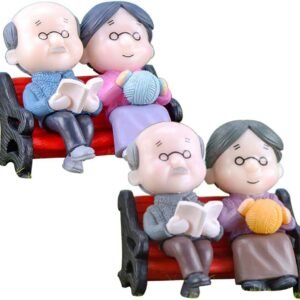 Garden Miniature Ornament Mini Park Bench Grandpa Grandma Model Miniature Landscape Garden Decor Ornament 2#