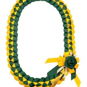 Grosgrain Ribbon Lei with Multiple School Color Options - Graduation Leis, 48" Graduation Leis, 2024 Graduation Grosgrain Ribbon Leis - Perfect Graduation Gift & Part (Hunter Green & Yellow)