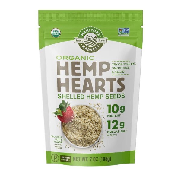 Manitoba Harvest Organic Hemp Seeds, 7oz; 10g Plant Based Protein and 12g Omega 3 & 6 per Srv | smoothies, yogurt & salad | Non-GMO, Vegan, Keto, Paleo, Gluten Free