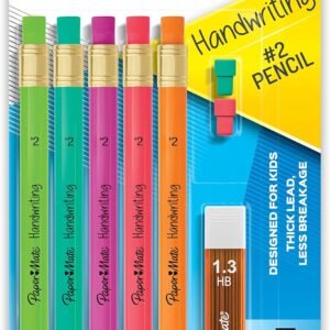 Paper Mate Handwriting Triangular Mechanical Pencil Set with Lead & Eraser Refills, 1.3mm, School Supplies, Office Supplies, Sketching Pencils, Drafting Pencil, Fun Barrel Colors, 8 Count