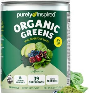 Purely Inspired Organic Green Powder Smoothie Mix, Unflavored (24 Servings) - Probiotics for Digestive Health with Spirulina & Chlorella for Gut Health - Vegan & Gluten-Free