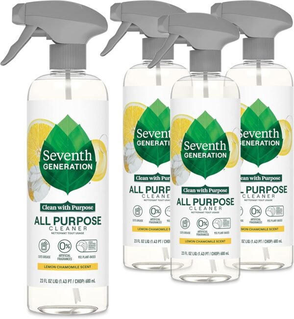 Seventh Generation All Purpose Cleaning Spray Surface Cleaner Lemon Chamomile scent Cuts Grease 23 oz, Pack of 4